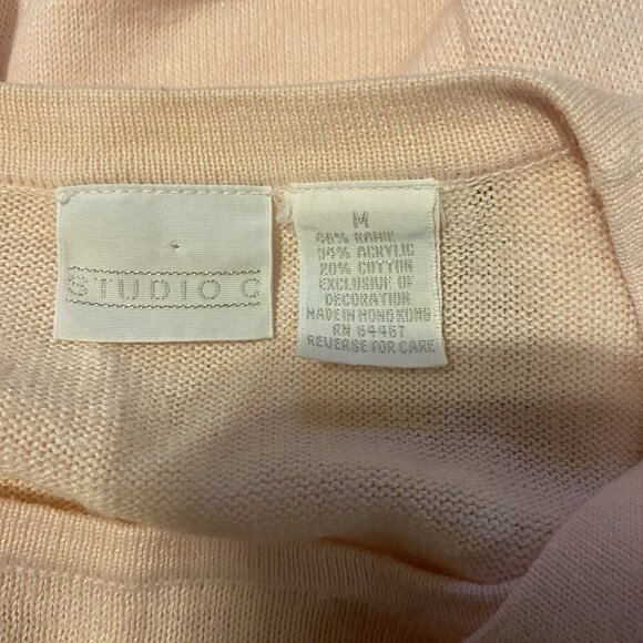 Cardigan Womens Medium Pink Girlie Feminine Embroided Sweater - Picture 5 of 5